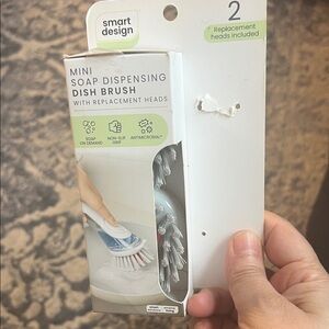 Smart Design Mini Soap-Dispensing Dish Brush - White & Blue